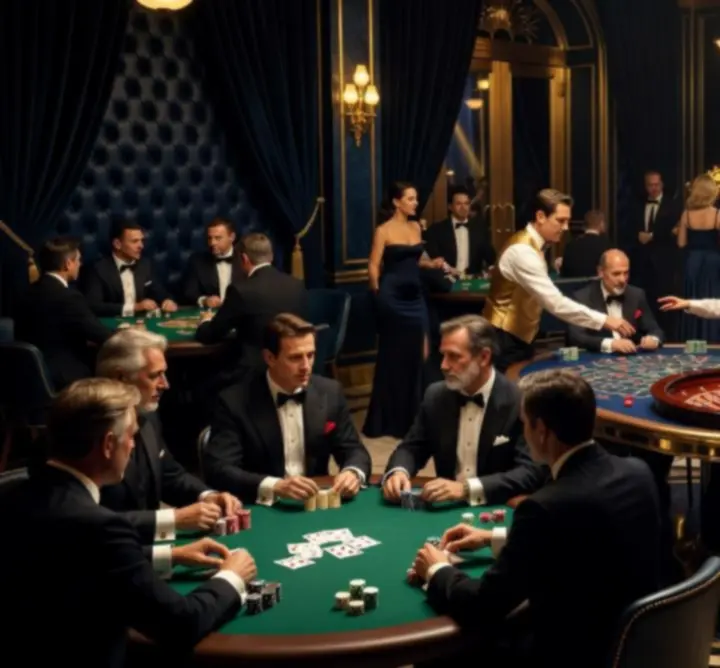 Kolaż atrakcji: poker, ruletka, blackjack i DJ party podczas elegancznego eventu