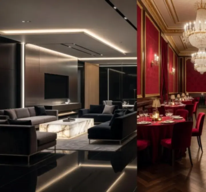 Różnorodne, eleganckie wnętrza eventowe od nowoczesnych apartamentów po klasyczne sale balowe