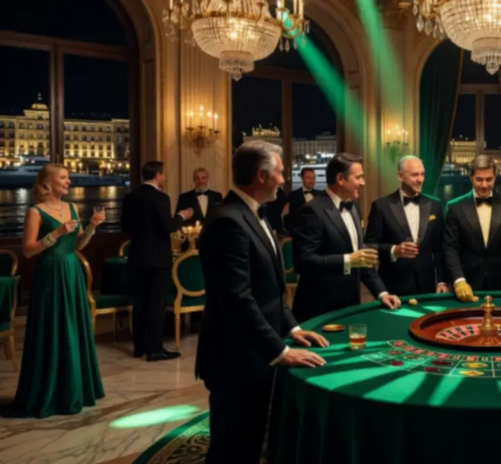Wieczór tematyczny Monte Carlo z elegancką scenografią kasynową